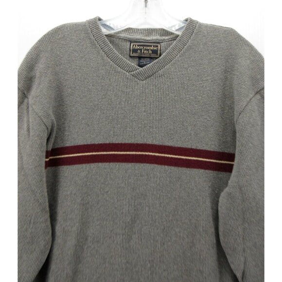 VINTAGE Abercrombie & Fitch Sweater Large Thermal Waffle USA Striped - Picture 2 of 9